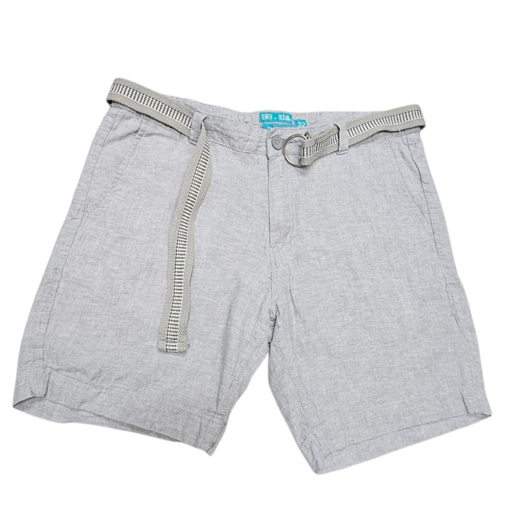Tenth Ocean Mens Washable Linen Blend Belted Shorts Size 32 Gray Classic‎ Preppy